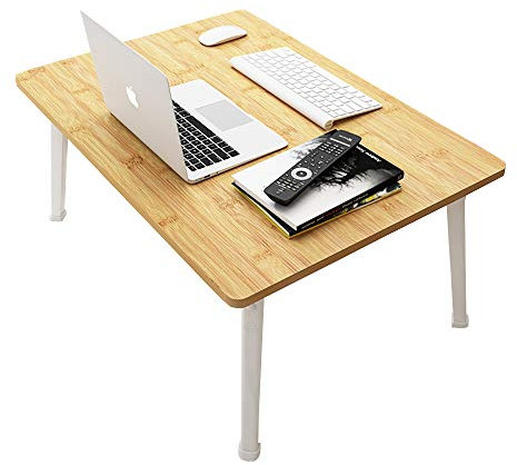 LKBBC Folding Lap Desk for Bed, 23.6 Inch Portable Laptop Stand for Couch, Bed & Floor | Bed Tray Table for Eating, Writing, Reading | Foldable Sturdy Laptop Desk for Adults, Bamboo