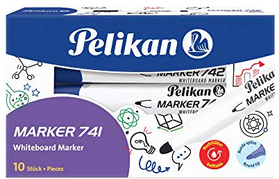 Pelikan 817981 Whiteboard-Marker 741 mit Runddocht, blau, 10 Stück in Faltschachtel