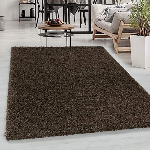 Carpetsale24 Shaggy Hochflor Teppich Braun 80x250 cm Extra Weich & Waschbar - Jute Rückseite für Fußbodenheizung, Einfarbig & Flauschig für Wohnzimmer & Schlafzimmer