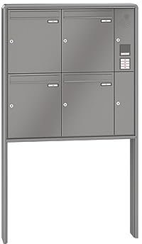 RENZ / RS2000 / 4er Freistehende Briefkastenanlage Standbriefkasten mit Sprechfeld/RAL-Farbe 9007 Volumen 23 L/zum Einbetonieren/Dein-Briefkasten.de