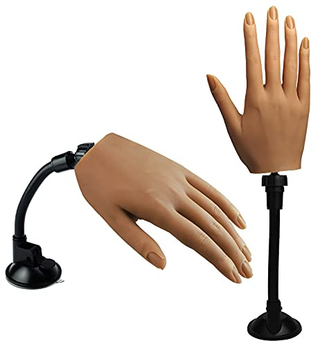Silicone Practice Hand for Acrylic Nails, Flexible Bendable Female Mannequin Life Size Practice Hand with Stand for Nails Practice Nail Training Practice (Right Hand)