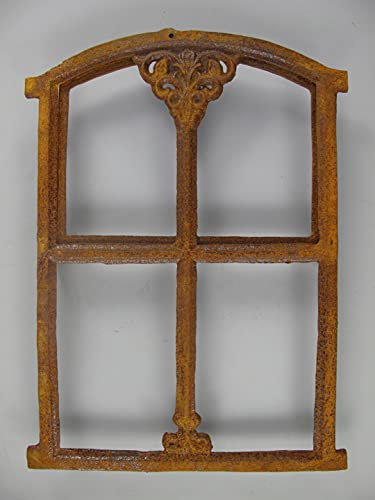 antikes Stallfenster aus Gusseisen in Antik Optik klappbar ca. 47 x 32 cm Eisenfenster für Gartenmauer (rostig) rustikaler Look Kirchenfenster