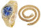 Halukakah Diamant Golduhr, Herren 18K Echt Vergoldet 42MM Breite Blau Wählen Quarz Armband 24cm mit Kubanischer Link Kette 45cm Halskette Set, mit Geschenkbox