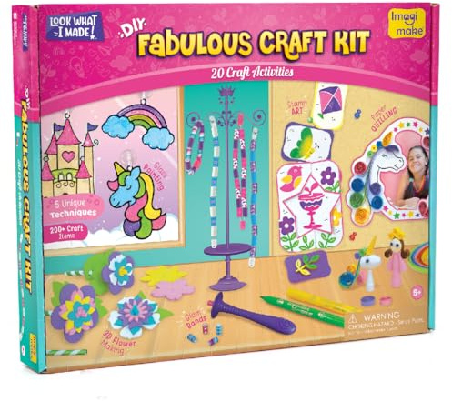 Imagimake Fabulous Craft Kit, 20 Mess-Free Creative Activities for Girls | Learn 5 Unique Art Techniques, Make Bracelets, Suncatchers & More, Birthday Gift for Girls Ages 5,6,7,8,9,10,11,12 Years Old