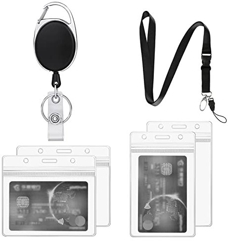 Vicloon Ausweishalter und Lanyard, 1Stück Schlüsselband, 1Stück Einziehbarer Ausweishalter, 4 StückTransparenter PVC ID Kartenhalter, für Schlüssel,ID Card Holder