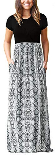 DEARCASE Damen Maxikleid - Soft Casual Kurzarm Langes Kleid, Langärmeliges Mit Blumenmuster Und Taschen, Schlange XXL