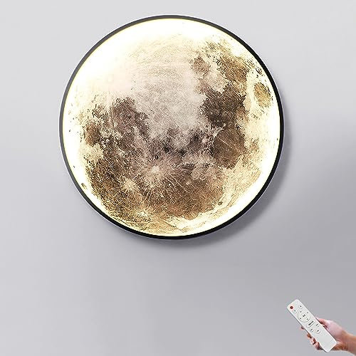 Wandleuchte Mond LED Dimmbar Kinderzimmer Wandlampe mit Fernbedienung, Rund Mond Lampe-3D Design Nachttischlampe, 3000K-6000K, Innen Dekorieren Decke Wandlicht für Schlafzimmer Wohnzimmer,35w/50cm