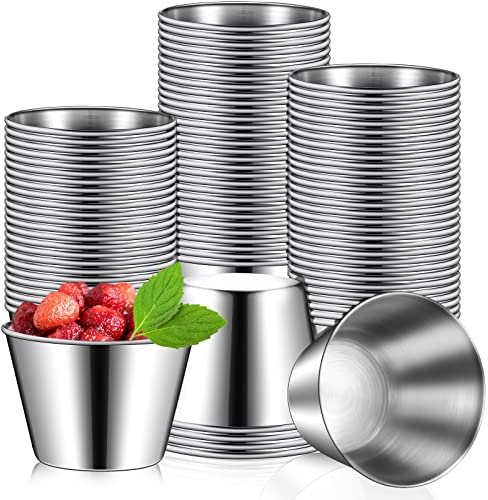 Mimorou 100 Pcs Metal Ramekins Stainless Steel Sauce Cups Bulk,2.2 Oz