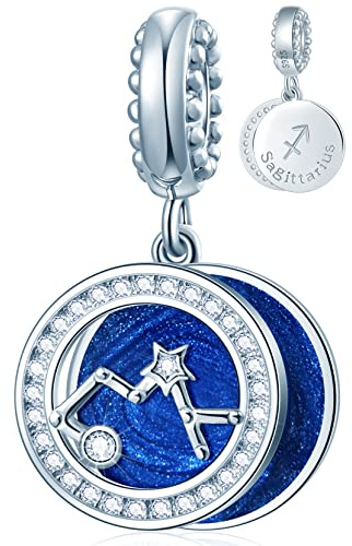 Zodiac Sign Charms for Bracelets - 925 Sterling Silver Necklace Pendants, 12 Constellation Star Dangle charm, Birthday Gifts for Women/Men/Girls