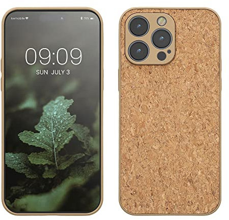 kwmobile Case Compatible with Apple iPhone 14 Pro Max - Case Made of TPU and Cork with Bumper for Phone - Light Brown