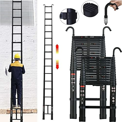 6,2m/20,34 ft Teleskopleiter mit abnehmbaren Dach Haken Mehrzweck faltende Schwarze Leitern, Aluminium hohe Teleskopleiter Erweiterung Faltbare Leiter, 330Lb Kapazitรคt, EN131 Zertifiziert