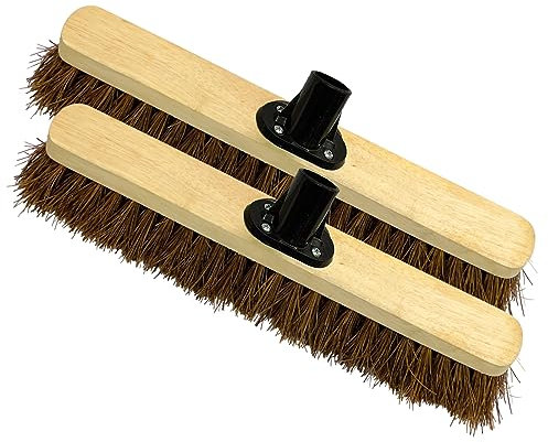 EDS 18” Garden Broom Head ONLY Outdoor Natural Bassine Hard Bristle Broom with Durable Support Bracket Yard Brush Heavy Duty Broom Outdoor Stiff Sweeping Yard (PACK OF 2)