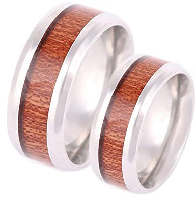 Bishilin Eheringe Edelstahl Paarepreis, Silber Ring 8MM mit Holz Damen Gr.57 (18.1) + Herren Gr.60 (19.1), Verlobungsringe mit Gravur Partnerringe für 2