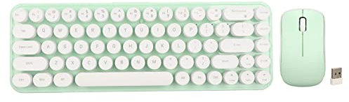 Bewinner Wireless Keyboard and Mouse Combo, 2.4GHz 68 Keys Typewriter With Silent Mouse, Waterproof Round Retro Aesthetic for Mac PC Desktop Laptop (White Green)
