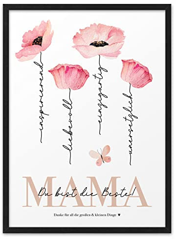 BESTE MAMA ROSA BLUMEN | ABOUKI Kunstdruck ungerahmt | Muttertagsgeschenk Bild Mama Muttertagsgeschenke für Mama Muttertag Bild zum Muttertag Beste Mama der Welt | DIN A4 ohne Rahmen