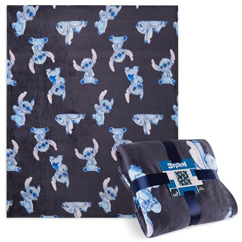 Disney Stitch Fleecedecke für Kinder, Weiche Kuscheldecke 150x130cm (Blau Stitch)