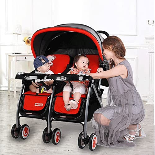 SRDCAIM 3-in-1-Zwillingskinderwagen,Doppel-Kinderwagen, Double Geschwisterwagen Zwillingswagen für Reisen, Leichter, zusammenklappbarer und tragbarer Zwillingsbuggy,Leichter Reisekinderwagen