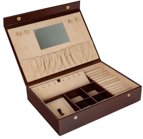 Time Resistance Leder-Schmuckkästchen Vollnarbenleder Schmuck Organizer Aufbewahrung von Accessoires