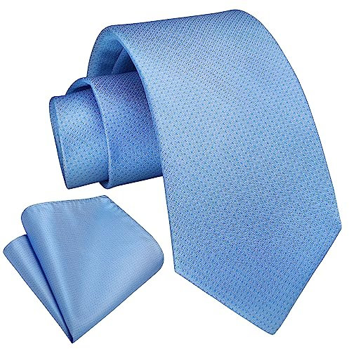 Enlision Krawatte Blau Herren Hochzeit Krawatten und Einstecktuch Set Elegant Einfarbig Seidenkrawatte mit Taschentuch Schlips Himmelblau