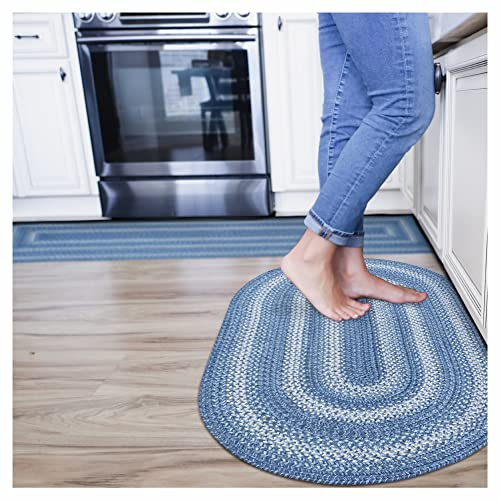 Homespice Demin Teppich, oval, geflochten, 40,6 x 61 cm, perfekte Matten für jede Küche, Bad oder Eingangsbereich, Blau