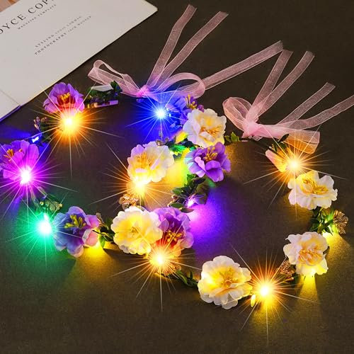 Fashband LED-Blumenkronen-Stirnbänder Leuchtendes Karnevals-Stirnband Blumen Haarkranz Festival-Party Halloween Haarschmuck für Frauen