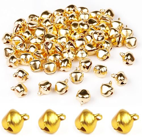 50pcs Campanellini,Campanellini Sonagli,Campanellini Sonagli Piccoli,Metallo Campanellini,Campanelli Natalizi,Mini Campane,Per la Decorazione di Ornamenti Per Feste di Natale DIY,12mm(Oro)