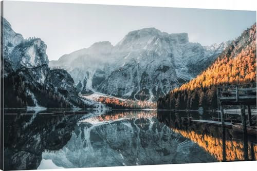 HUBDECO Leinwand Bilder Wohnzimmer - Bilder, Poster, Kunstdrucke - Leinwandbild - Bild auf Leinwand - Tolle Zimmerdekoration - Schlafzimmer Bilder - 120x80 cm - Alpen See
