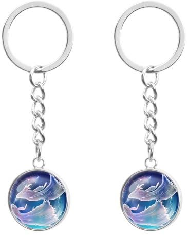 LT Easiyl 2 Stück Sternzeichen Nachtlicht-Schlüsselanhänger Sternbilder Leuchtender Schlüsselanhänger Glaskugel Sternbild-Schlüsselanhänger, Fische