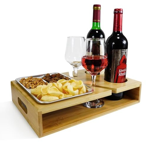 GOURDBRO Couchbar Snackbox, Sofa Tablett, Mit Snackschalen Aus Edelstahl, Snackbox mit Fächern, Couch Tablett, Sofaablage für Wohnzimmer Schlafzimmer Garten Camping