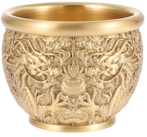 Ciieeo Drachenzylinder Aus Messing Viel Glück-statue -buddhistische Schale Geldschale Glücksstatue Goldschalen Dekorativ Vintage- Golden Kupferverzierungen Büro Luxuriös