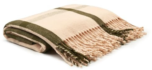 Arus Highlands Collection Überwurfdecke aus Acryl mit Schottenkaro-Design, Queen-Size-Größe, Creme-Grün, 152,4 x 203,2 cm