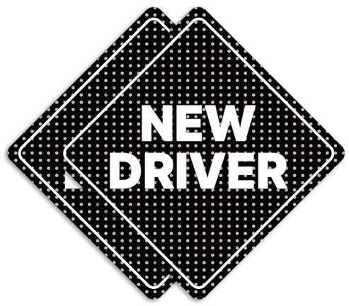 GEEKBEAR Neuer Fahrer Auto-Schild - Aufkleber oder Magnet & Farboptionen, wetterbeständig - Rautenform 17,4 cm x 17,4 cm (Black, See-Through Sticker)