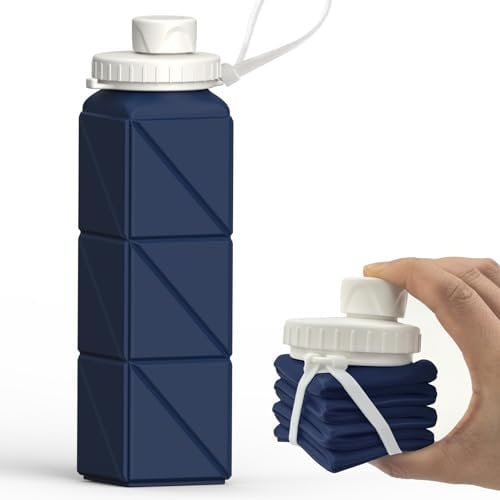 BEAUTAIL Bouteille d'eau pliable en silicone - 610 ml - Légère, réutilisable, étanche - Pour voyage, camping, randonnée, cyclisme, yoga, sports de plein air (Bleu foncé)