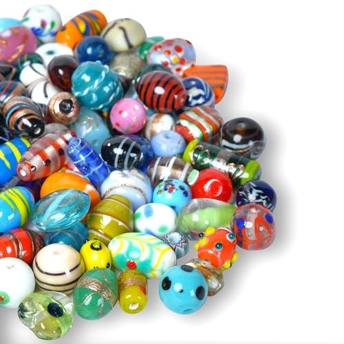 Craft Attic Sac de 0,5 kg de perles en verre assorties pour la fabrication de bijoux, perles de Murano pour bracelets et colliers, kit de perles artisanales, grandes et petites perles (assortiment de