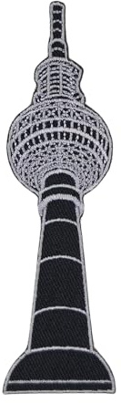 Turm Berlin Aufnäher zum aufbügeln oder aufnähen Bügelbild Aufbügler für Kleidung gestickter Bügelpatch Applikation Fernsehturm Patch Größe 3,2 x 10,8 cm