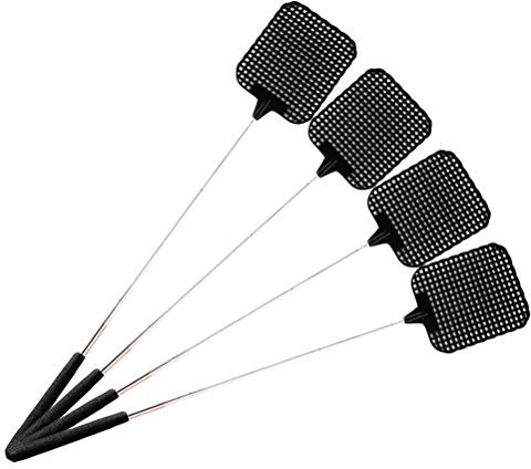 Matamoscas Telescópico de 4 Piezas, Plástico de Acero Inoxidable, Práctico Matamoscas Gigante en Forma de Mano para Uso en Interiores y Exteriores (Black)