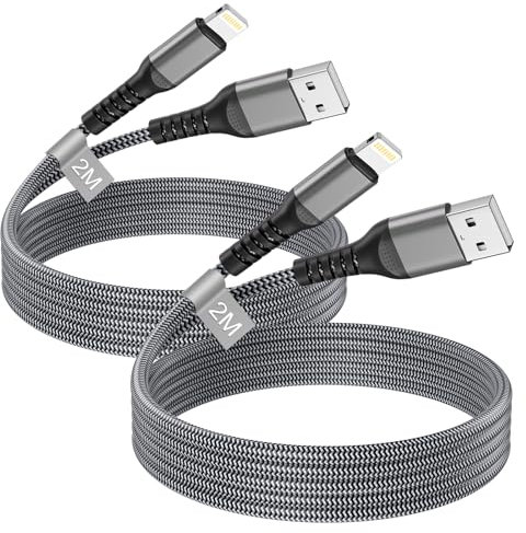 Apple MFi Certified 2M Lightning Cable 2Pack - Fast Charging Nylon iPhone Cable for iPhone 14/13/12/11 Pro Max/Mini/XS/8/7, iPad