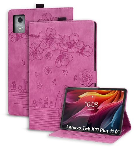 Succtopy Custodia per Lenovo Tab K11 Plus 2024 11.45 Pollici (TB352FU) Cover Protettiva con Funzione di Supporto Custodia in Pelle PU con Portapenne Lenovo Tab K11 Plus 11.45 Pollici Rosso Rosa