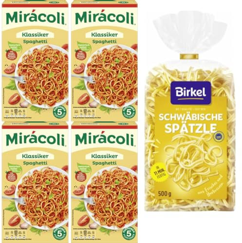 Mirácoli Spaghetti mit Tomatensauce 634 Gramm x 4 Stück + Birkel's No. 1 Schwäbische Spätzle Pasta Nudeln 500 gramm