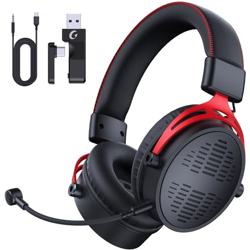 Gonbouyoku Wireless Gaming Headset, 2.4GHz Gaming Headset for PC, PS5, PS4, Switch, 60H Long Lasting Battery, Detachable Noise Cancelling Microphone, BlackRed