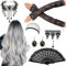 Halloween Perücke Grau Damen, Lange Graue Ombré Perücke, Ombre Silber Grau Lang Lockig, Synthetische Perücke, Natürliche Synthetische Haare für Damen Täglichen Gebrauch Geeignet
