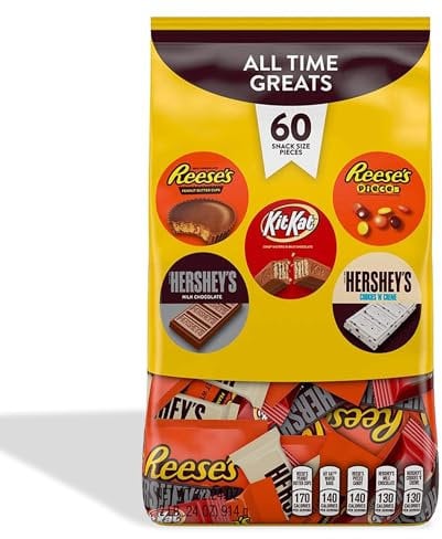 Chocolate Multipack - 60 Hershey's Kitkat & Reese's Assorted Party Pack -Chocolate Party Bag Fillers. Christmas Chocolates Individually Wrapped Sweets. American Candy - Lunchbox Treats. Bulk Party Bag