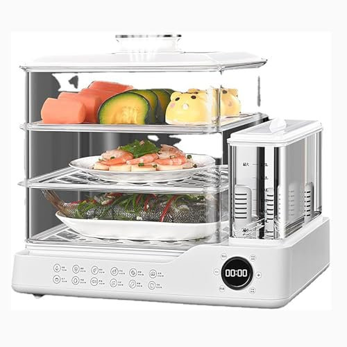 Yiustldd Vaporera eléctrica de 24 l con Temporizador, vaporera Digital Multifuncional para una cocción rápida y simultánea, sin BPA, Color Blanco