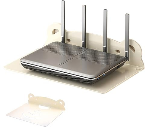 Router Regal, Router Wandhalterung, Beamer Halterung Wand, Router Halterung mit Kabelmanagement, Kleine Wandregale für Projektor, Router, Spielekonsole und Kabelbox, Metall, Weiß