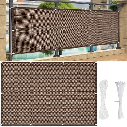 AMZYU Brise Vue Jardin 50x150cm Écran de Balcon Vent Protection UV Opaque Résistant avec Œillets, Cordons pour Jardin, Balcon, Marron