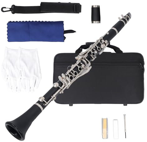 Clarinete Bb Profesional, 17 Teclas B Instrumento de Clarinete Plano con Cañas para Música Clásica y Jazz para Todos los Niveles
