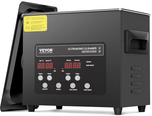 VEVOR Nettoyeur à Ultrasons Numérique 3 L, Machine de Nettoyage à Ultrasons 120 W, avec Mode Doux et Dégazage Amélioré, avec Chauffage et Minuterie pour Prothèse Dentaire, Bijoux, Outils, Noir