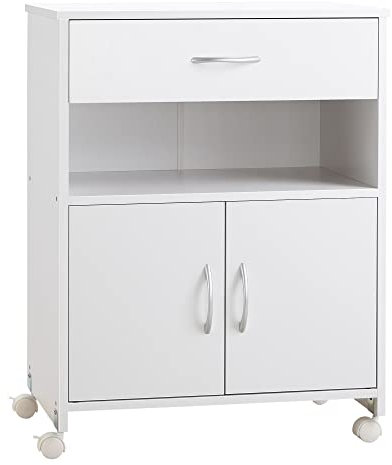Vinsetto Support d'imprimante, Meuble imprimante Mobile, Meuble Rangement Bureau à roulettes avec Niche et Placard 2 Portes, tiroir et étagère réglable pour Bureau à Domicile, 60x39x80cm, Blanc
