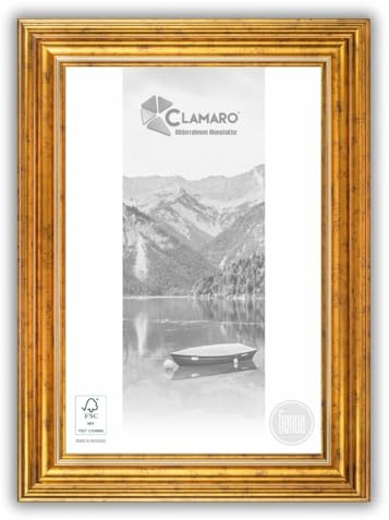 CLAMARO Genua Bilderrahmen Antik Massivholz, 76 mm, 60x80 cm | aus Fichtenholz, handgefertigt in Wunschmaß, inkl. Acrylglas, HDF-Rückwand und Metall-Aufhänger, für Hoch- und Querformat