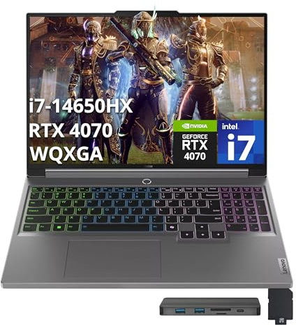 Lenovo Legion 5 Ordinateur portable de jeu 16 WQXGA 165 Hz, Intel i7-14650HX, 32 Go DDR5, SSD PCIe 1 To, GeForce RTX 4070, clavier rétroéclairé RVB, caméra FHD, Wi-Fi 6E, Windows 11 Pro, gris